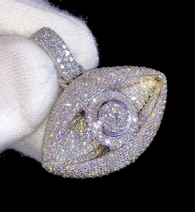 Montre à œil en cristal véritable pour homme, collier avec pendentif religieux glacé, alliage, hip hop, cadeau de fiançailles, cadeau d'anniversaire - Product Image 3