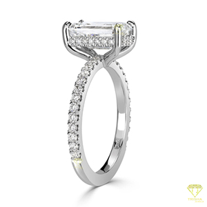 Anillo de compromiso cultivado en laboratorio de corte esmeralda, diseño solitario de banda pavimentada, joyería de boda elegante para mujer - Product Image 3