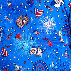 Women's Blue Patriotic Print 100% Cotton <b>Scrub</b> <b>Top</b> with Stars Fireworks and Animals V-Neck Short Sleeve Hospital Uniform - Product Image 6
