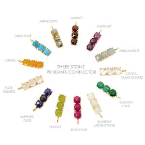 Ruby Dyed Gold Plated <b>Birthstone</b> Three Stone Connector Double Loop Gemstone Charms for DIY Jewelry Making - Product Image 3