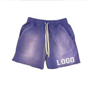 Pantalones cortos de lavado ácido de tiro alto para mujer Diseño de cintura elástica transpirable Vintage para uso diario - Product Image 1