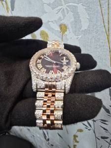 Reloj Mecánico Automático de Lujo para Mujer con Diamante Moissanite VVS Certificado por GIA, Oro Rosa Completo, Inteligente, Personalizable, Estilo Hip Hop - Product Image 2