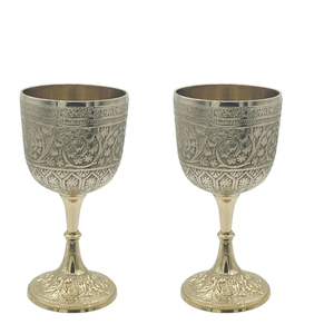 Decorative Brass <b>Goblet</b> Silver Finish | Vintage Engraved Chalice Cup | Elegant Handmade Tableware Gift for Home Decor Dining - Product Image 1