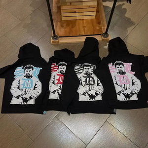 Sweat-shirts à capuche surdimensionnés en coton 100% pour hommes, style streetwear, avec strass, imprimés à l'écran, délavés au soleil, délavés à l'acide, pour l'automne - Product Image 2