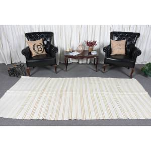 Alfombra de lana blanca y beige moderna de 4,2x9,1 pies, diseño de retazos turcos de tejido plano para decoraciones de sala de estar para adolescentes con respaldo de látex - Product Image 2