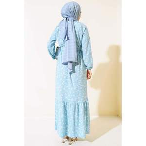 Vestido cruzado con cintura elástica y estampado floral Azul - Product Image 1