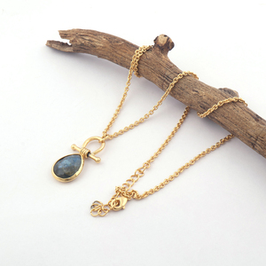 สร้อยคอพลอยลับราบราดอไรต์สีน้ำเงินธรรมชาติ ประดับจี้ทองเหลืองชุบทอง 18k พร้อมสายสร้อยแบบเคเบิล เหมาะสำหรับใส่ไปงานปาร์ตี้ - Product Image 3