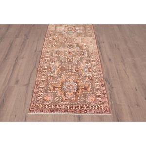 Turkish Vintage Rug 2.6x9.7 ft, <b>Brown</b> Runner Animal Print <b>Wool</b> Rug - Product Image 2