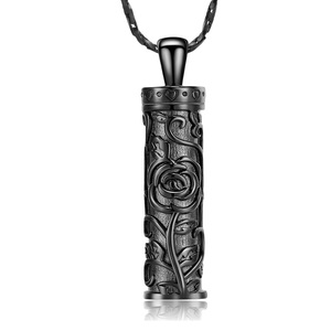 Black Rose Flower Urn <b>Necklace</b> Cylinder Bar Urn <b>Necklace</b> <b>for</b> <b>Ashes</b> Pendant Keepsake Memory Cremation urn <b>for</b> Women Custom Size - Product Image 1