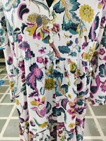 Robe longue maxi pour femme en coton biologique naturel, style bohème chic, col chemise, manches cloche, imprimé tropical, pour l'été et les plages