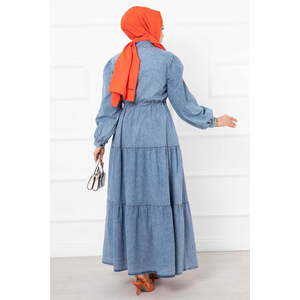 Vestido hiyab de mezclilla con bolsillo y detalles Light Snow - Product Image 5