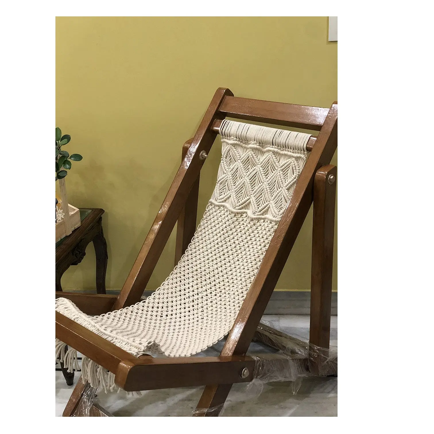 Venta caliente de alta calidad sillas de macramé hechas a mano plegable al aire libre 100% algodón de la silla de India