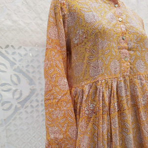 Vestido Camisero de Tela de Algodón con Estampado en Bloque al por Mayor, con Cierre de Botones, Diseño Plisado, Vestido Largo, Ropa de Mujer - Product Image 3