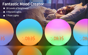 นาฬิกาปลุกแบบเต็มหน้าจอ RGB พร้อมไฟจำลองพระอาทิตย์ขึ้น ช่องเสียบ USB สำหรับชาร์จ  นาฬิกาตั้งโต๊ะแบบ Passive ทำจากพลาสติก พร้อมฟังก์ชั่นจำลองแสงอรุณ ตั้งเวลาปลุก - Product Image 2