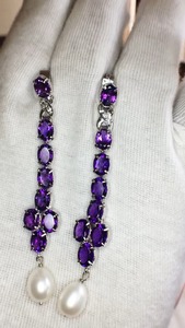 Boucle d'oreille en argent sterling 925 avec pierre précieuse d'améthyste naturelle de qualité AAA très beau et design unique et parfait pour toute occasion - Product Image 2