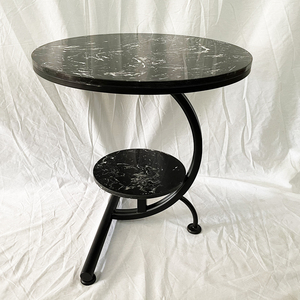 Luxury Two-Tiered Convertible Living Room <b>Table</b> Contemporary Style with Black Stone Top and <b>Iron</b> Frame for Entry Use-TT68125 - Product Image 3