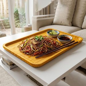 Bandeja de Servir de Madera Moderna y Lujosa |   Bandeja de Madera Natural Ecológica de 24.5x16cm para Desayuno, Té, Café y Aperitivos |   Lavavajillas Resistente - Product Image 6