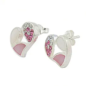 Boucles d'oreilles clous en argent 925, cœur rose, diamant taille poire, or rose, or blanc, pendantes, tendance, plaqué or, pierre naturelle, cadeau pour femme - Product Image 3