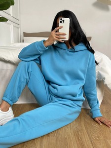 Ensemble de survêtement en molleton de coton pour femmes, ensemble de jogging à manches longues, logo personnalisé, vêtements de sport décontractés vierges - Product Image 3