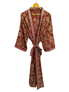 ชุดบิกินี่ชุดคลุมสำหรับกลางคืนเสื้อคลุมยาวแบบเย็บต่อกันชุดกิโมโนทำด้วยมือสไตล์วินเทจผ้าไหมส่าหรี - Product Image 2