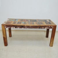 Table à manger moderne de luxe en bois massif récupéré Nirvana 1,8 m, banc console multifonctionnel avec rangement pour cuisine et salon