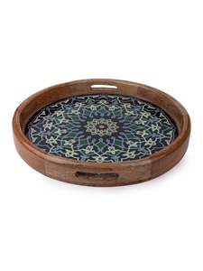 Ensemble de deux plateaux carrés en bois MDF classiques faits à la main avec un motif imprimé en émail - Vaisselle multifonctionnelle pour aliments et boissons - Product Image 3