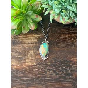 Vintage Rhodium-Plated Turquoise & Sterling <b>Silver</b> Water Drop Necklace with Diamond and Pearl Accents - Product Image 1