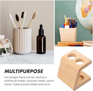 Soporte de bambú para cepillo de dientes, soporte de 2 agujeros, bolígrafo de madera, estante para brochas de maquillaje, soporte para bolígrafo de cejas, organizador para el hogar - Product Image 6