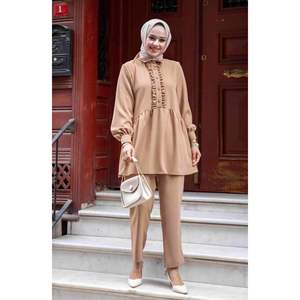 Hijab à volants en vison sur le devant Ensemble 2 pièces modeste - Product Image 4