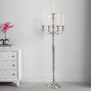 Candélabre de sol haut de gamme en aluminium plaqué argent, fait main, pour cadeaux de mariage, décoration de fête et porte-bougie - Product Image 5