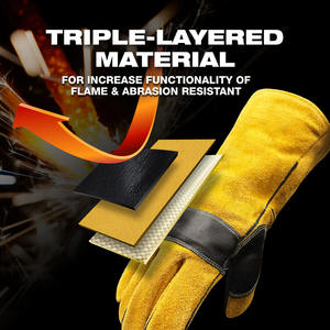 Guantes de soldadura de cuero dividido de piel de vaca reforzada Guantes resistentes a la abrasión de protección de manos de seguridad industrial de calidad superior - Product Image 2