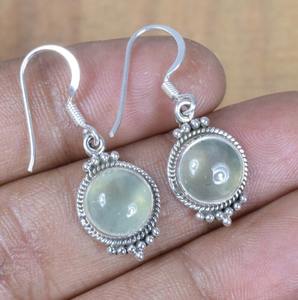 Boucles d'oreilles pendantes Bijoux en argent Boucles d'oreilles de forme ronde pour femmes filles Boucles d'oreilles en pierres précieuses Prehnite Argent sterling massif 925 - Product Image 5