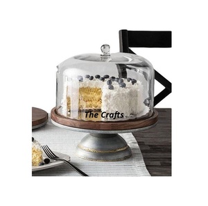 Serveur de pâtisserie en fer et en bois Support de chocolat de la plus haute qualité avec couvercle en verre pour l'utilisation au restaurant - Product Image 1