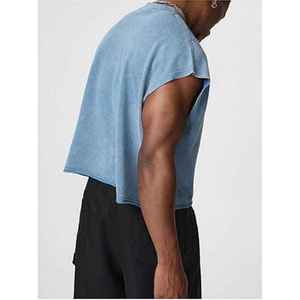 Débardeur de sport surdimensionné pour homme, coupe personnalisée, sans manches, tricoté en élasthanne/coton, col en V, uni, anti-boulochage, séchage rapide - Product Image 2