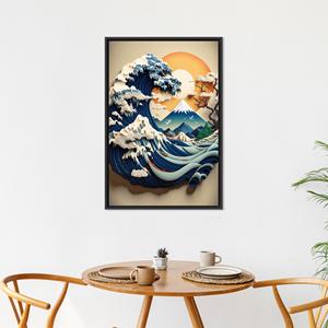 Décoration murale La Grande Vague de Kanagawa, impression sur toile abstraite moderne, encadrée en noir - Product Image 1