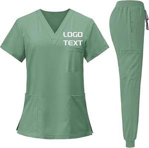 Ensemble de vestes de gommage en satin Spandex personnalisées à la mode Concevez votre propre vêtement d'allaitement Vente en gros Uniformes de gommage médical avec logo - Product Image 1