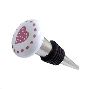 Customizable Logo Antique Cast Iron and Brass Wine Bottle <b>Stopper</b> Hand-Painted Pink Heart Pattern Luxury Metal Gift Item - Product Image 1