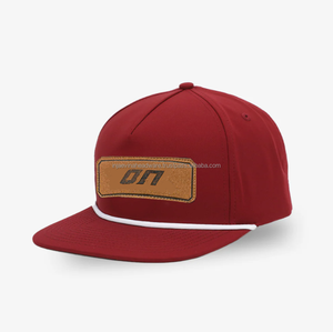 Wholesale OEM Custom PU Leather Patch Snapback <b>Cap</b> 6 Panel Structured <b>Flat</b> Brim Baseball Hat Adjustable Unisex Streetwear RedHat - Product Image 2
