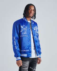 Chaquetas universitarias de satén de seda personalizadas Chaqueta de satén universitaria bordada de baloncesto deportivo para hombres - Product Image 3