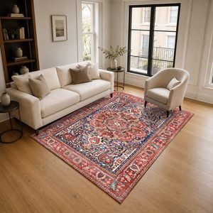 RUGS DEPOT LXDP-0065 Wholesale Red Burgundy Traditional Medallion Digital Printed Machine Washable Chenille Area Rug Non <b>Slip</b> - Product Image 2