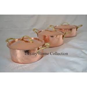 Casserole et chauffe-plats en métal de couleur rose indienne avec poignée et couvercle en laiton de couleur or poli brillant - Product Image 1