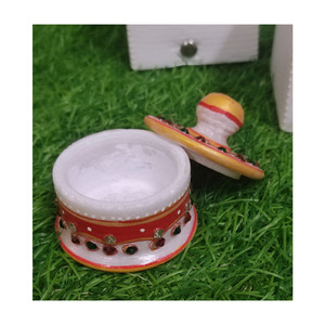 Handmade Marble <b>Stone</b> Gold <b>Painted</b> Premium Quality Antique Style Kumkum Box for Home Decor and Gift - Product Image 2