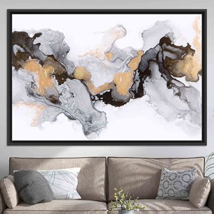 Printed Canvas Artwork: Gray Marble Print, Modern Wall Decor,BLACK <b>FRAMED</b> CANVAS - Product Image 1