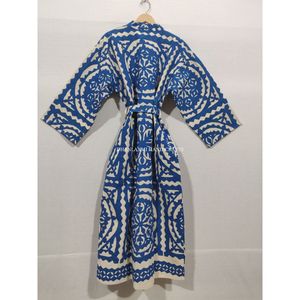Venta al por mayor de algodón indio Albornoz apliques corte trabajo diseño Maxi vestido Kantha ropa de dormir hecha a mano tela tejida de talla grande - Product Image 5