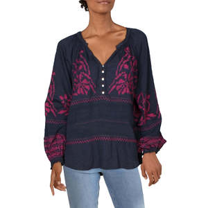Free People Top da Donna Persuasion Blu Navy in Cotone Traspirante con Ricami Boho, Taglie dalla S alla XL, per Ufficio, in Raso, Seta e Chiffon - Product Image 1