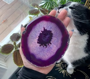Posavasos de ágata para decoración del hogar, rebanada de ágata púrpura decorativa sin recubrimiento de oro, curación, meditación, venta al por mayor - Product Image 1