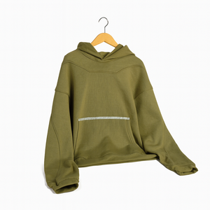 Sweat à capuche pour femme en gros personnalisé, hiver, lourd, tendance, olive, avec bande réfléchissante, poche kangourou - Product Image 1