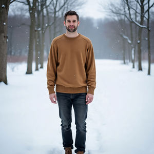 Pull d'hiver pour homme en laine/polyester tricoté, manches longues, col montant, respirant, coupe-vent, poids moyen, logo sur le devant - Product Image 2