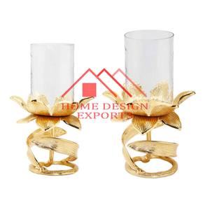 Gold Finished Metal Stand <b>Candle</b> <b>Holder</b> With <b>Glass</b> Votive Home Decorative <b>Candle</b>-<b>Hurricane</b> - Product Image 5