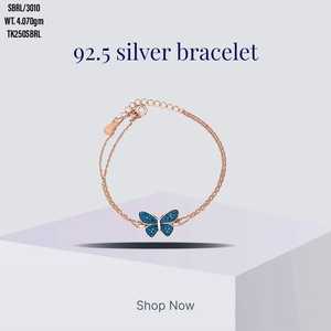 กำไลข้อมือรูปผีเสื้อประดับเพชรและเพทายสีน้ำเงิน เงินแท้ 925 ชุบทอง ดีไซน์ฮิปฮอป สำหรับผู้หญิง เหมาะเป็นของขวัญ - Product Image 1
